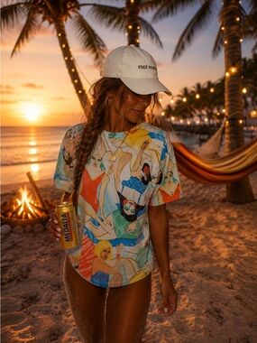 Zara Beach Ladies Illustrated Graphic Tee Size Medium